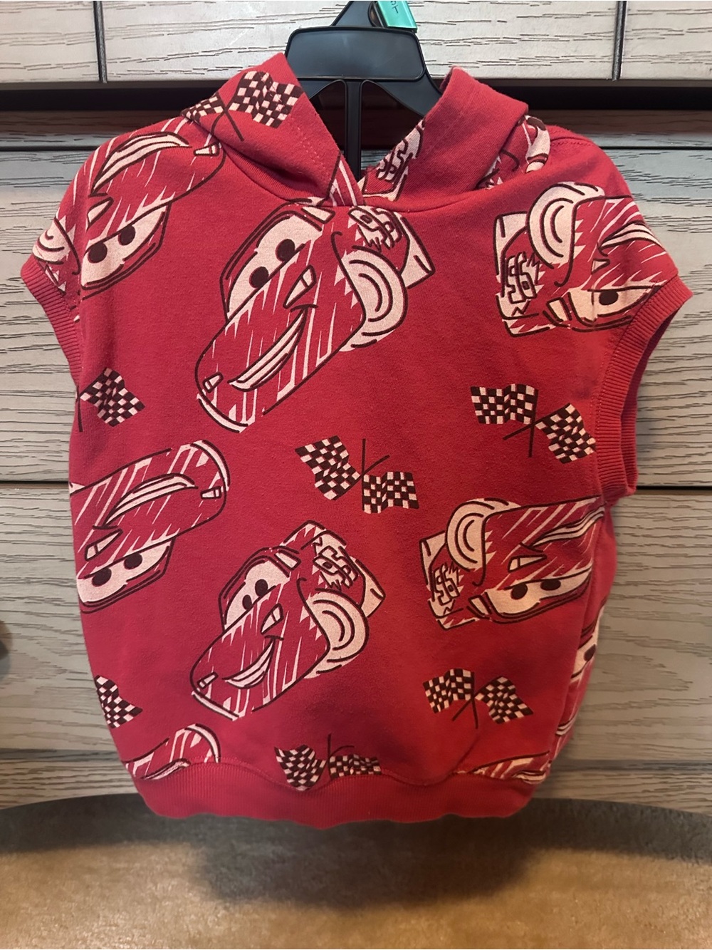 2 Piece Red Lightning Car Hooded Sleeveless Top and Shorts for Kid